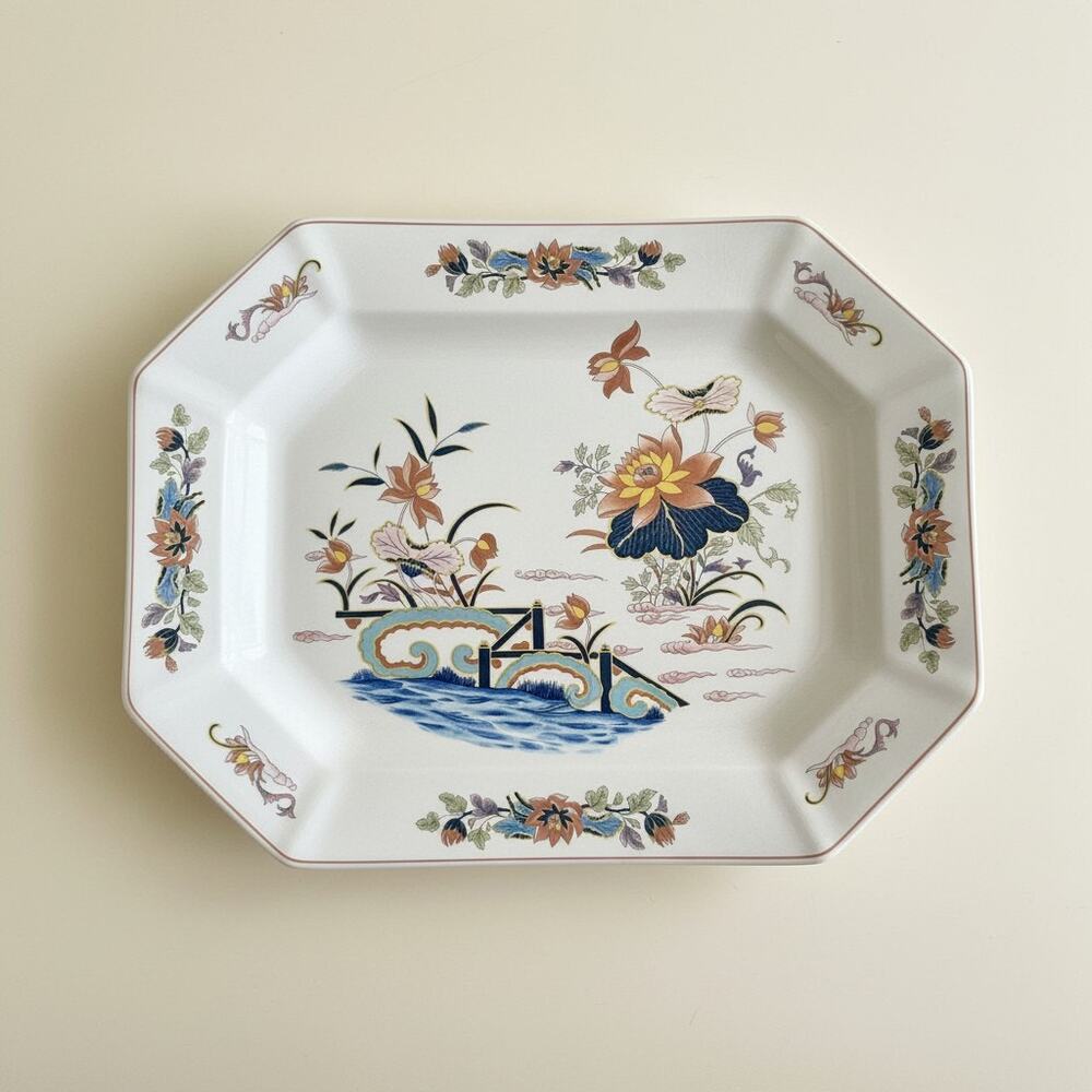 Vintage Wedgwood Lotus Georgetown Serving Platter-England-Floral-Octagonal-China